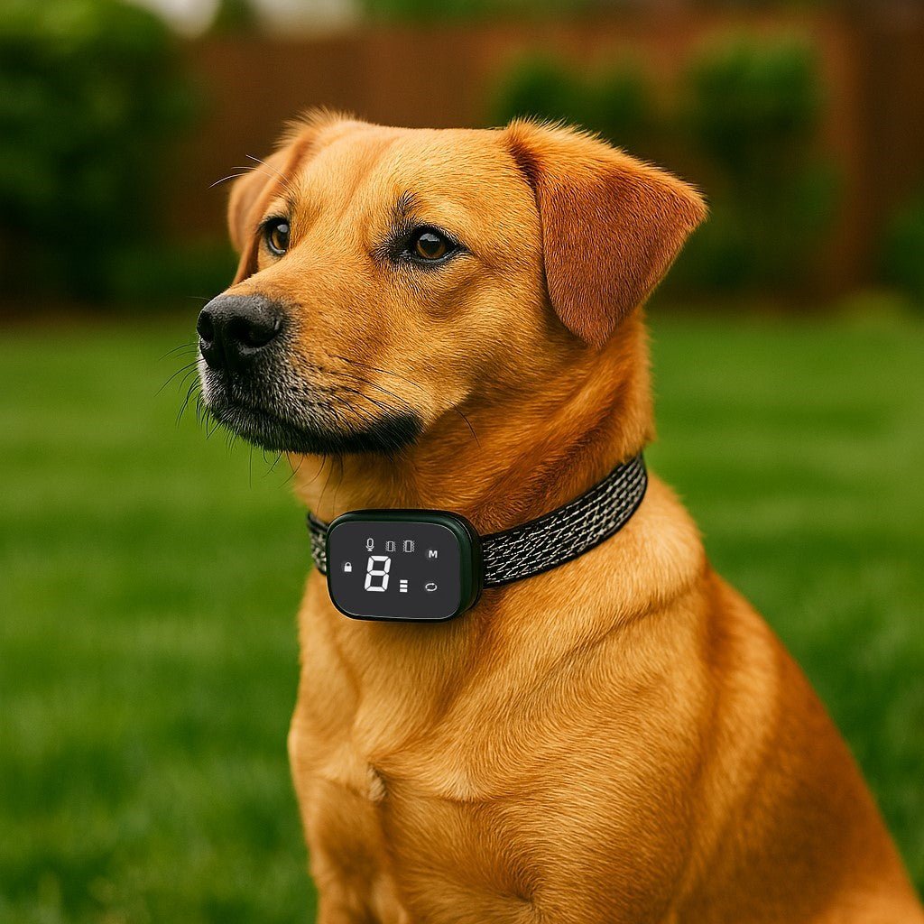 collier anti aboiements pour chien woofcontrol labrador roux jardin