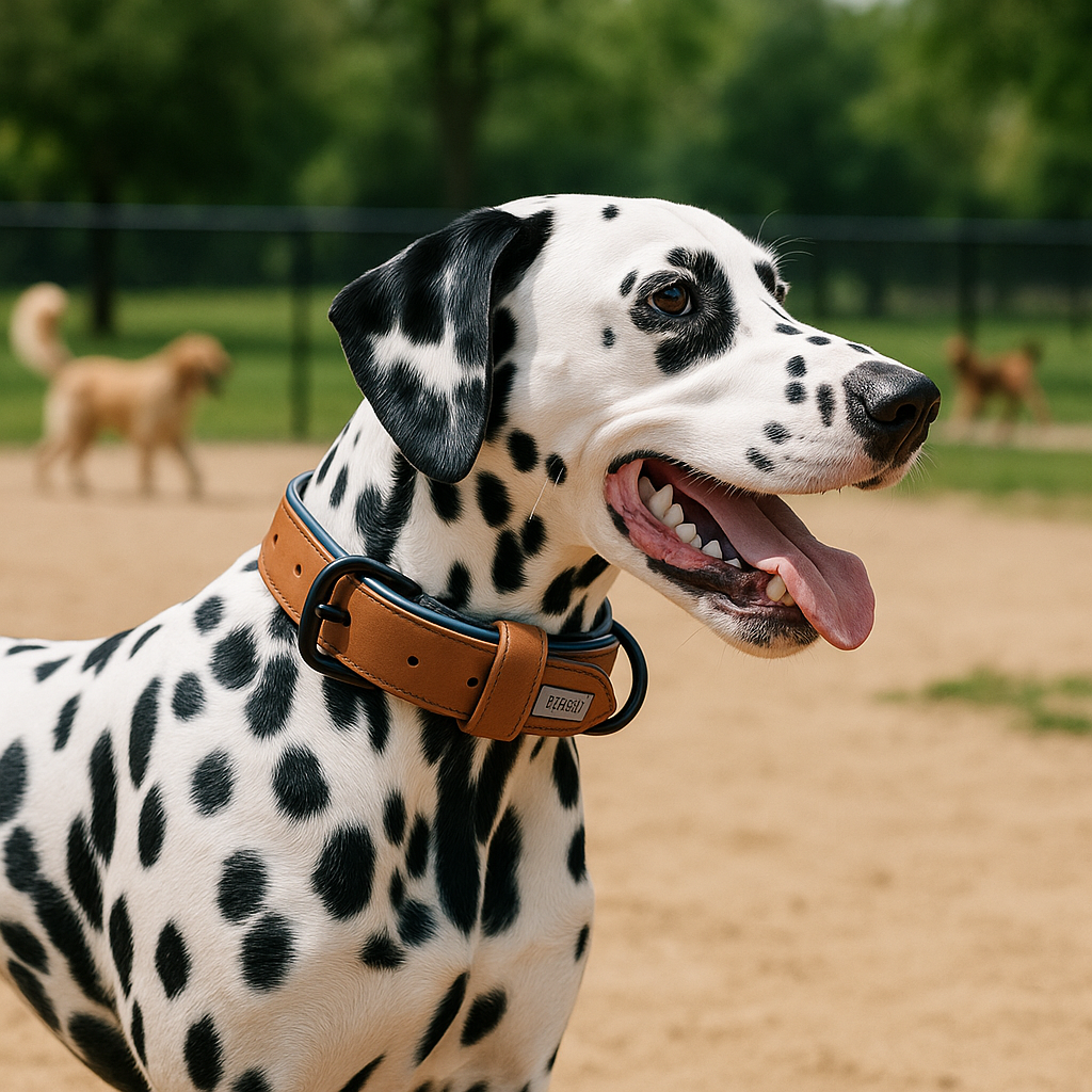 collier cuir chien colorfulleathercollar cafe dalmatien parc