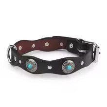 collier pour chien en cuir vintageleathercollar noir vert
