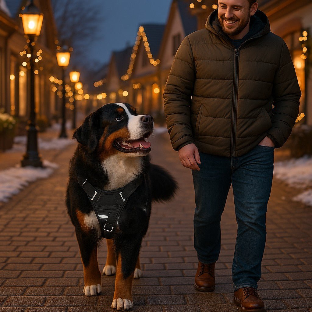 harnais chien safedog bouvier balade complice soir hiver avec maitre