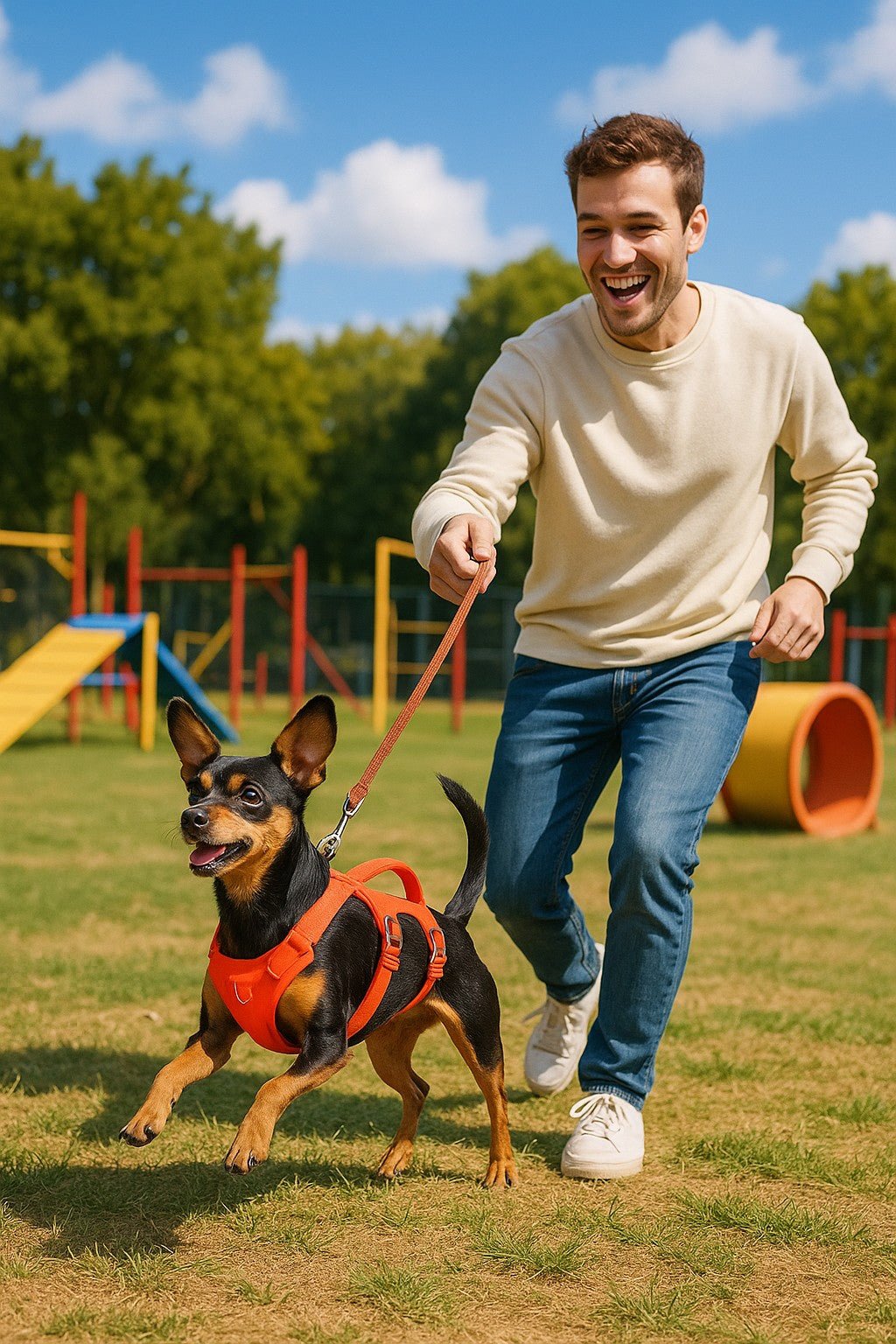 harnais chien safedog pinscher parc chien maitre joyeux