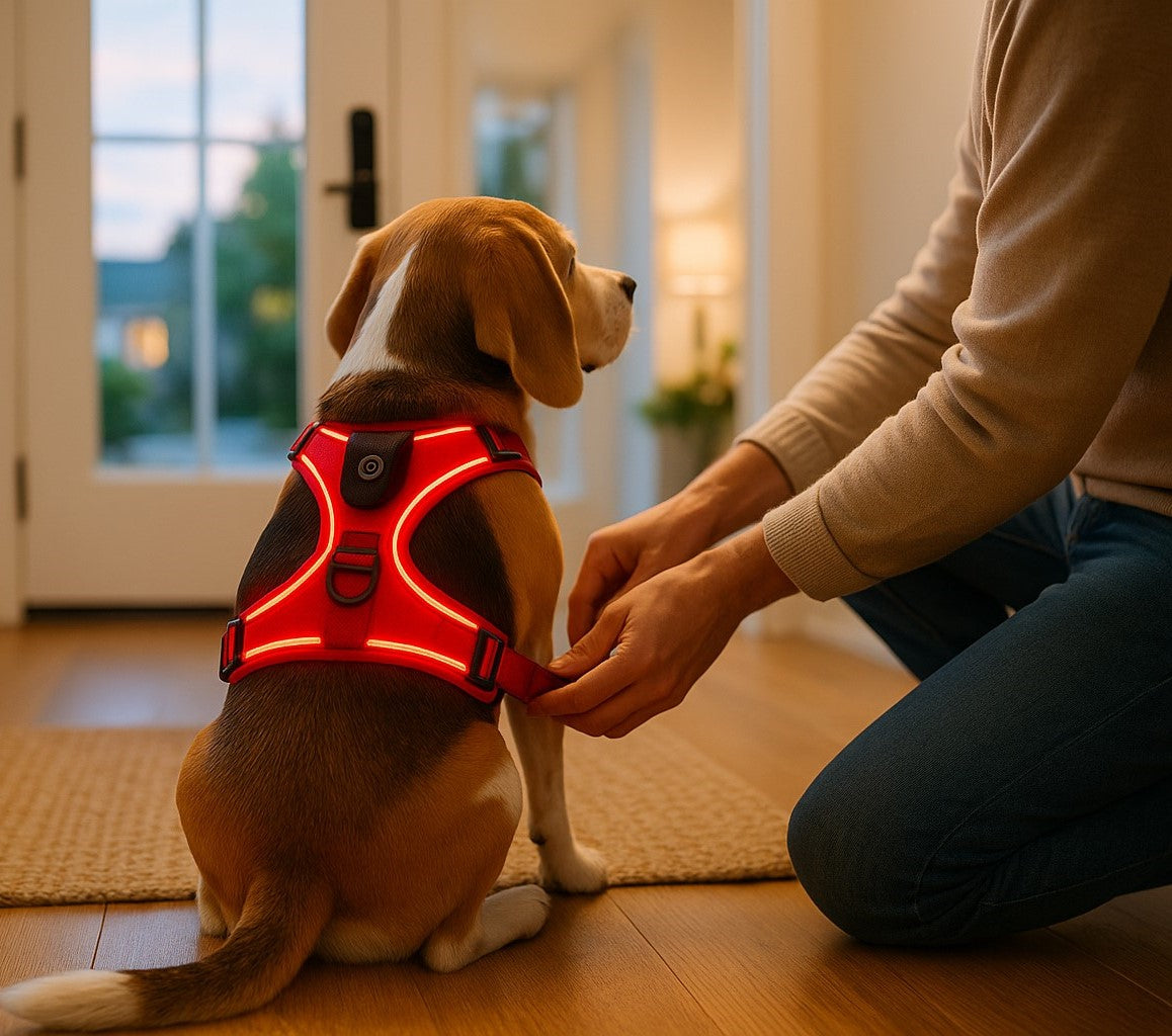harnais pour chien le gardien rouge beagle vestibule maitre balade