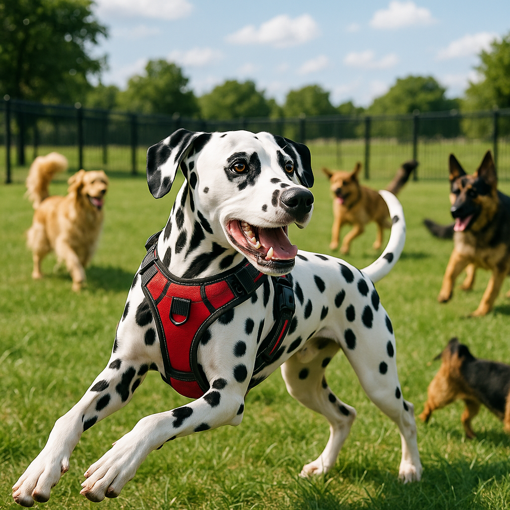 harnais pour chien le gardien rouge dalmatien parc chien