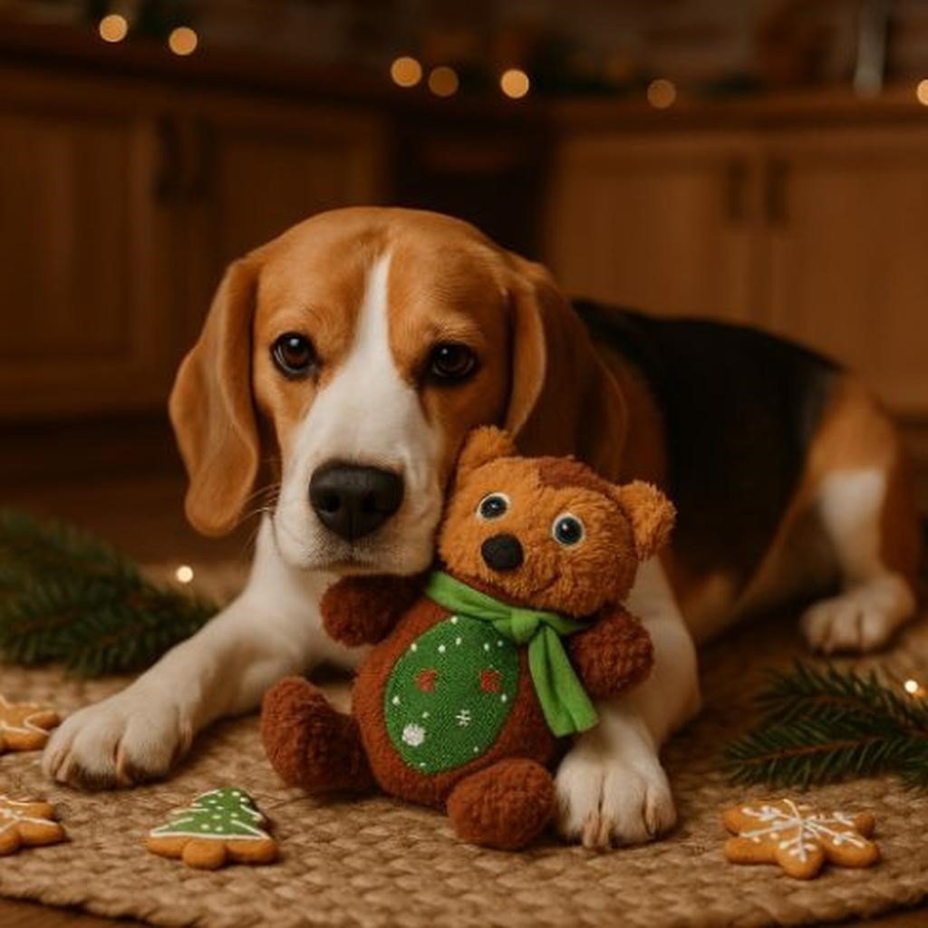 jouet pour chien pawluche de noel ourson beagle coucher tapis cuisine rustique ambiance noel