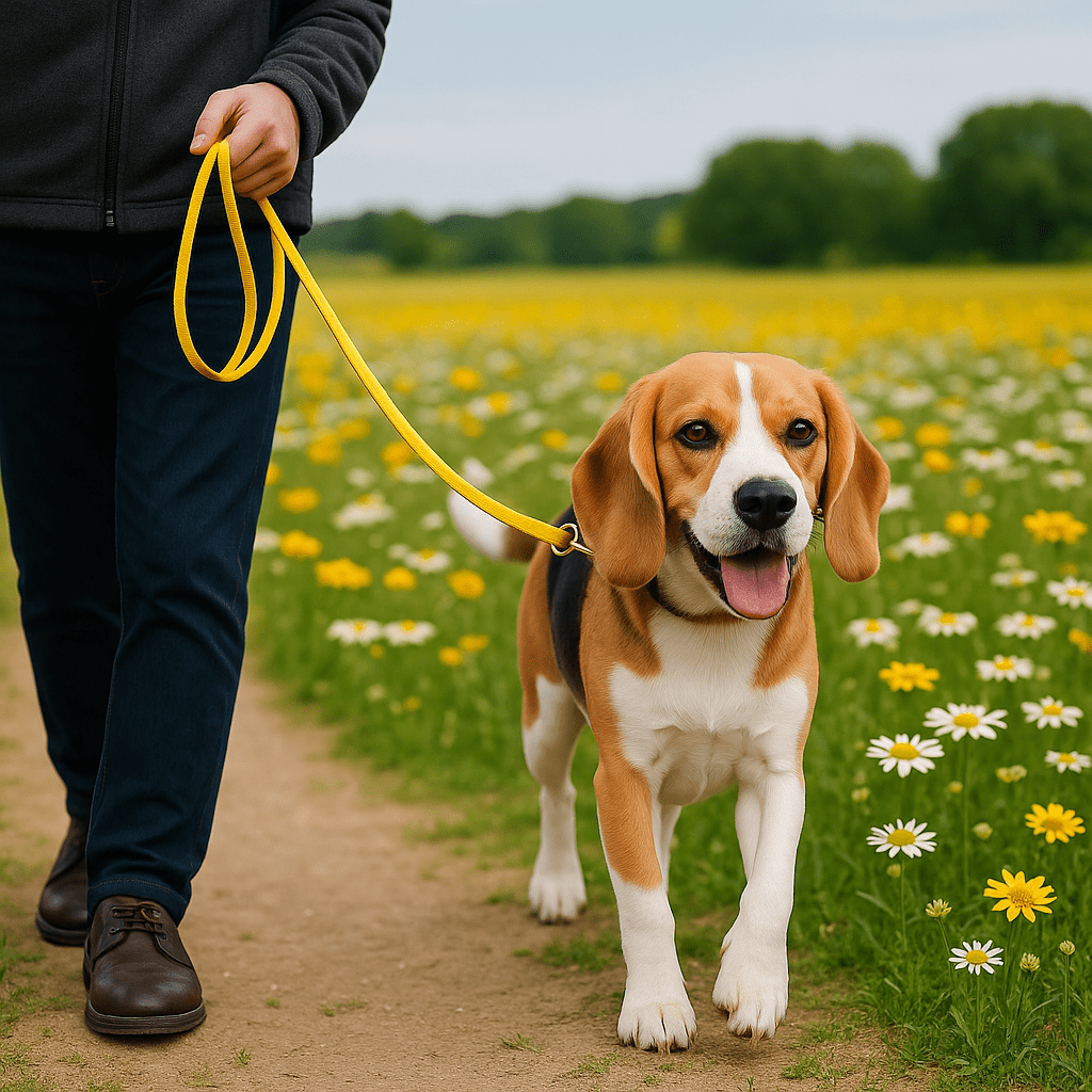 longe pour chien canilonge beagle champs fleuri