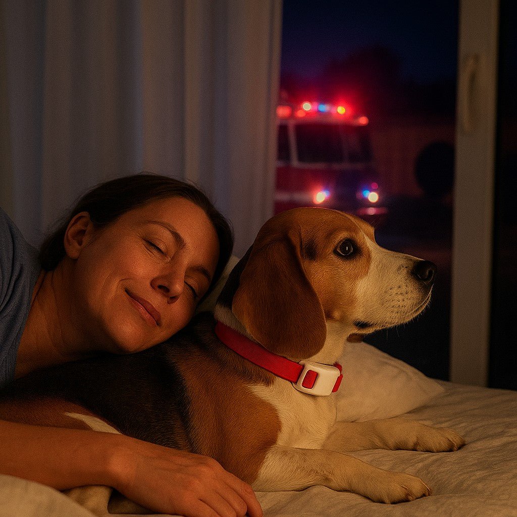 collier anti aboiement canimist beagle maitresse endormie camion pompier dehors