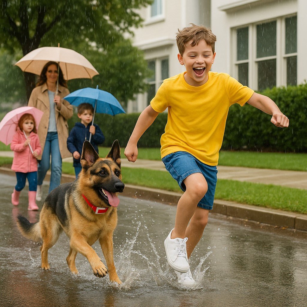 collier anti aboiement canimist berger allemand flaque pluie adolescent plaisir