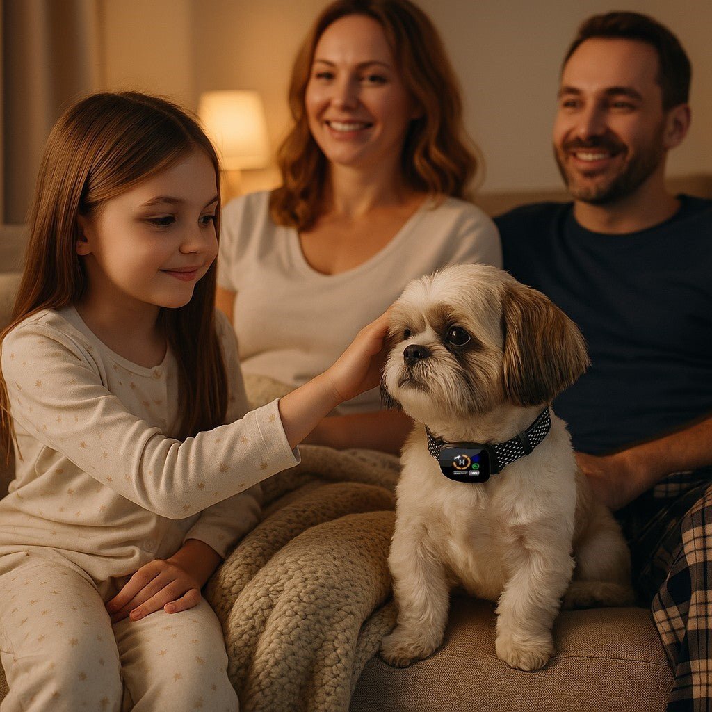 collier anti aboiement pour chien littlenobark shih tzu detente avec famille divan
