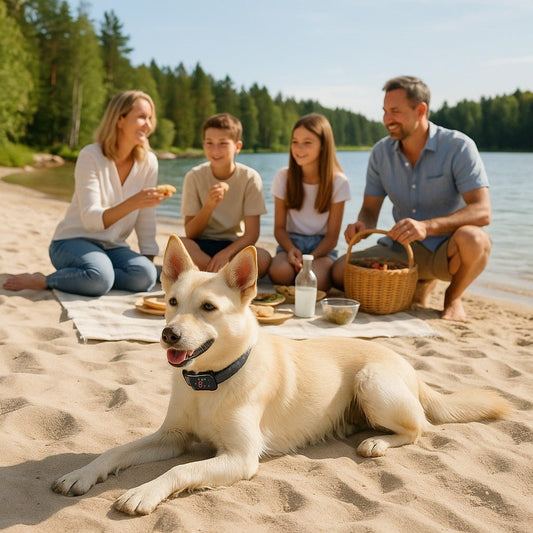 collier anti aboiements pour chien woofcontrol piquenique famille lac