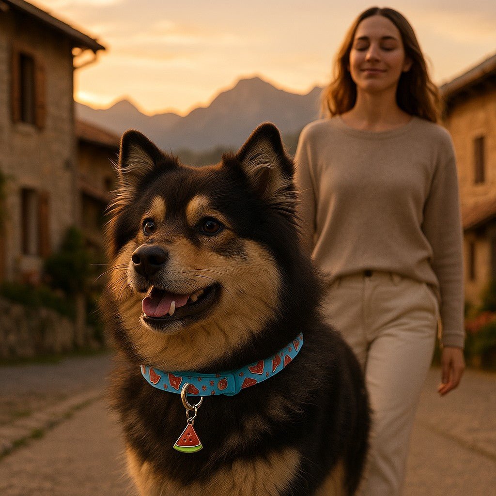 collier chien fruitycharm chien finnois de laponie balade maitresse