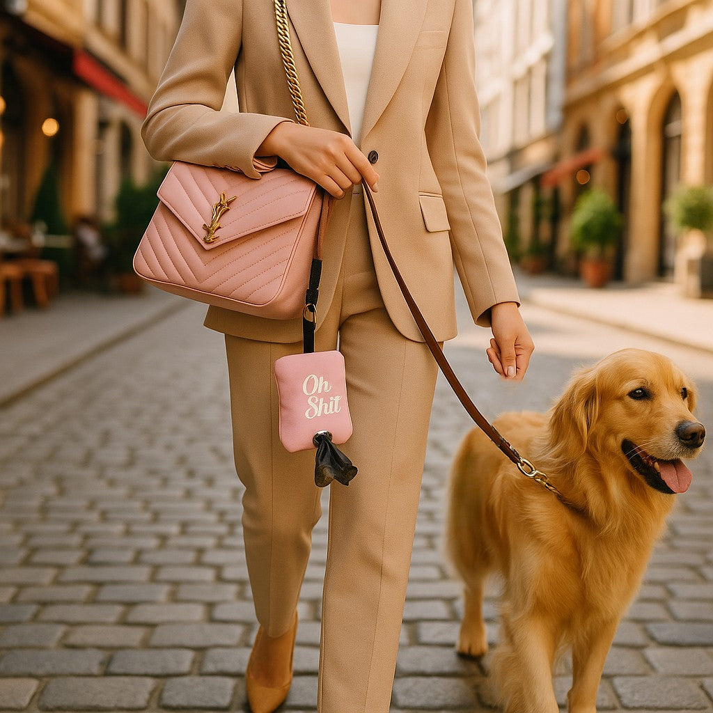distributeur sac a crotte oh crotte rose promenade urbaine avec dame stylee et chic