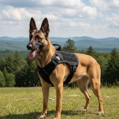 harnais chien anti traction horizon k9 noir malinois sur gazon oree des bois