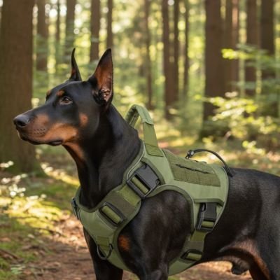 harnais chien anti traction horizon k9 vert militaire doberman au coeur de la foret