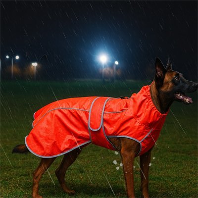 impermeable chien caniprotect rouge chien joyeux soir pluie grand terrain
