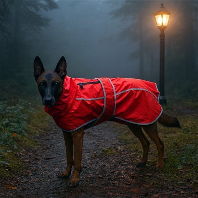 impermeable chien caniprotect rouge chien sentier brumeux