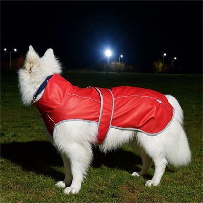 impermeable chien caniprotect rouge montagne des pyrenees observe terrain eclaire