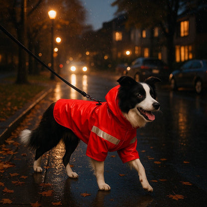 impermeable pour chien keepdry buddy rouge border collier promenade soir ville