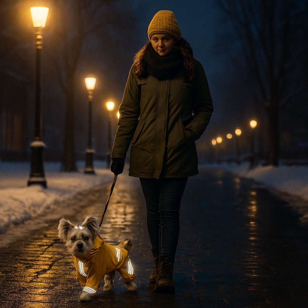 impermeable pour chien pawveralls yorkshire balade hivernale soir avec sarah