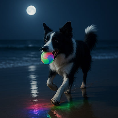 jouet pour chien magic lumiball border collie cours sur la plage balle dans la gueule de nuit