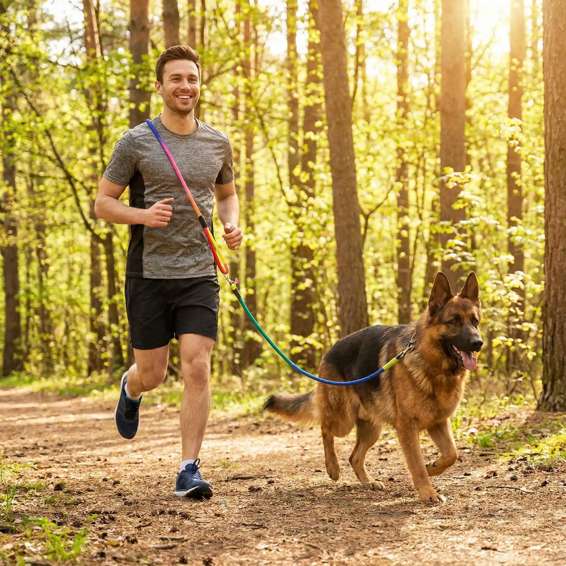 laisse chien main libre freedom walker berger allemand course sentier boise avec maitre