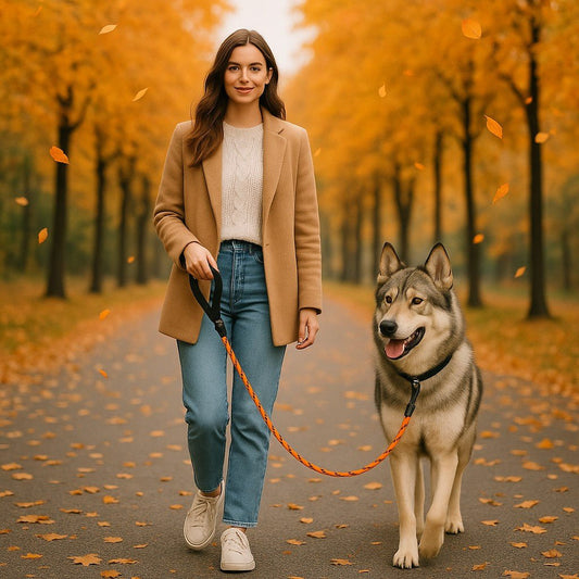 laisse pour chien caniconfort chien loup maîtresse balade memorable automne