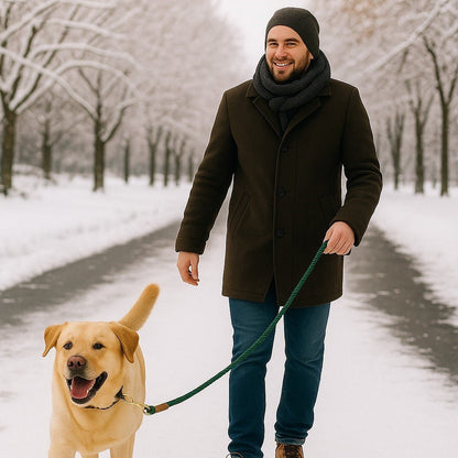 laisse pour chien canicorde verte labrador balade hiverale sentier parc