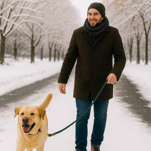laisse pour chien canicorde verte labrador balade hiverale sentier parc