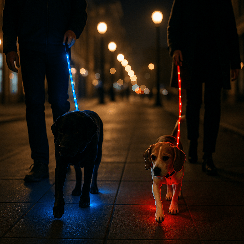 laisse pour chien caniled presentation deux couleurs rouge et bleu
