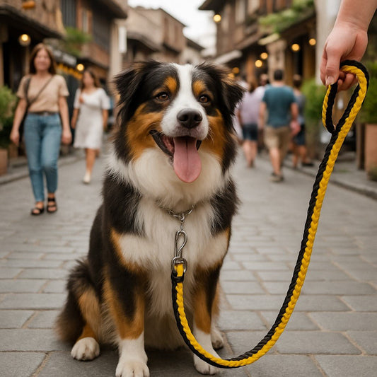 laisse pour chien canirobuste jaune et noir berger australien