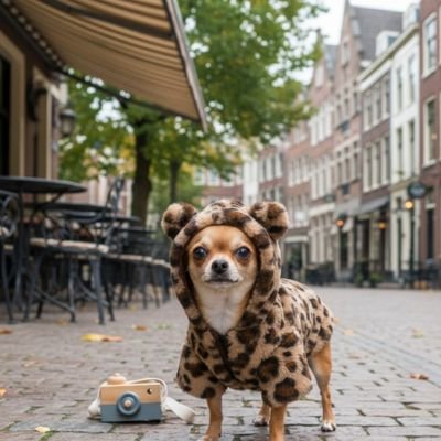 manteau chien mini leopet brun beige chihuahua photo shooting ville pavee