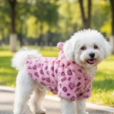 manteau chien mini leopet rose bichon debout sur table pique nique