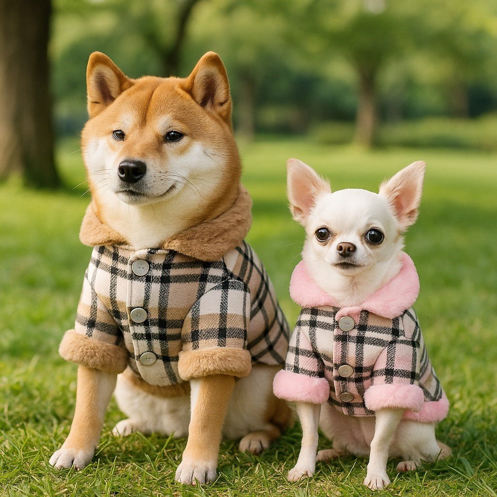 manteau pour chien canichic deux couleurs shiba inu chihuahua assis parc