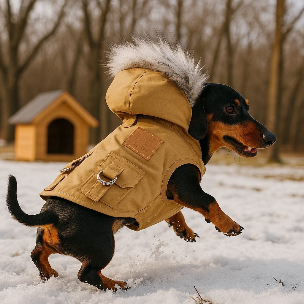 manteau pour chien urbanpup kaki teckel joue neige cour