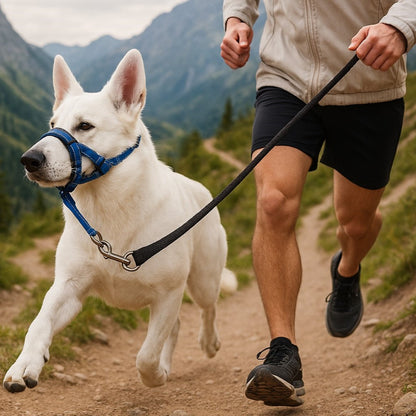 museliere chien fleximuse bleu berger blanc suisse maitre course sentier montagneux