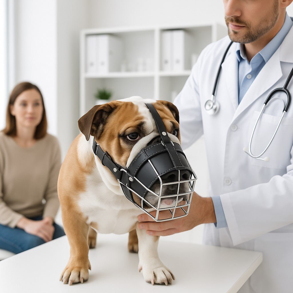 museliere pour chien zenoxis noir bulldog chez le veterinaire