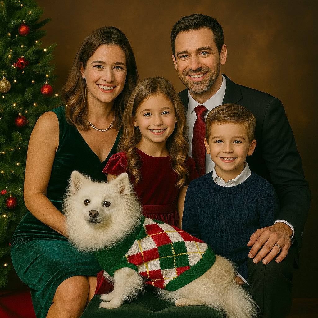 pull chien pawlidays vert rouge blanc motif losanges photo de famille noel