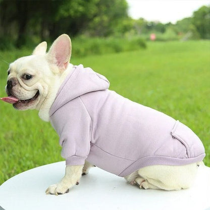 pull pour chien woof hoodie lilas bouledogue assis profil gauche