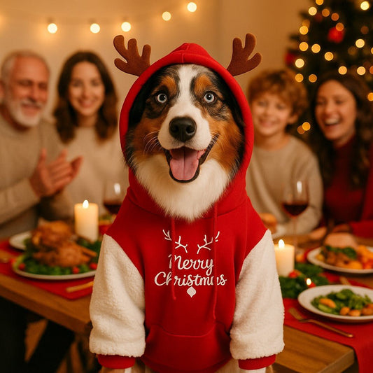 pull pour chien xmas reindeer berger australien heureux au rassemblement famille pour les fetes